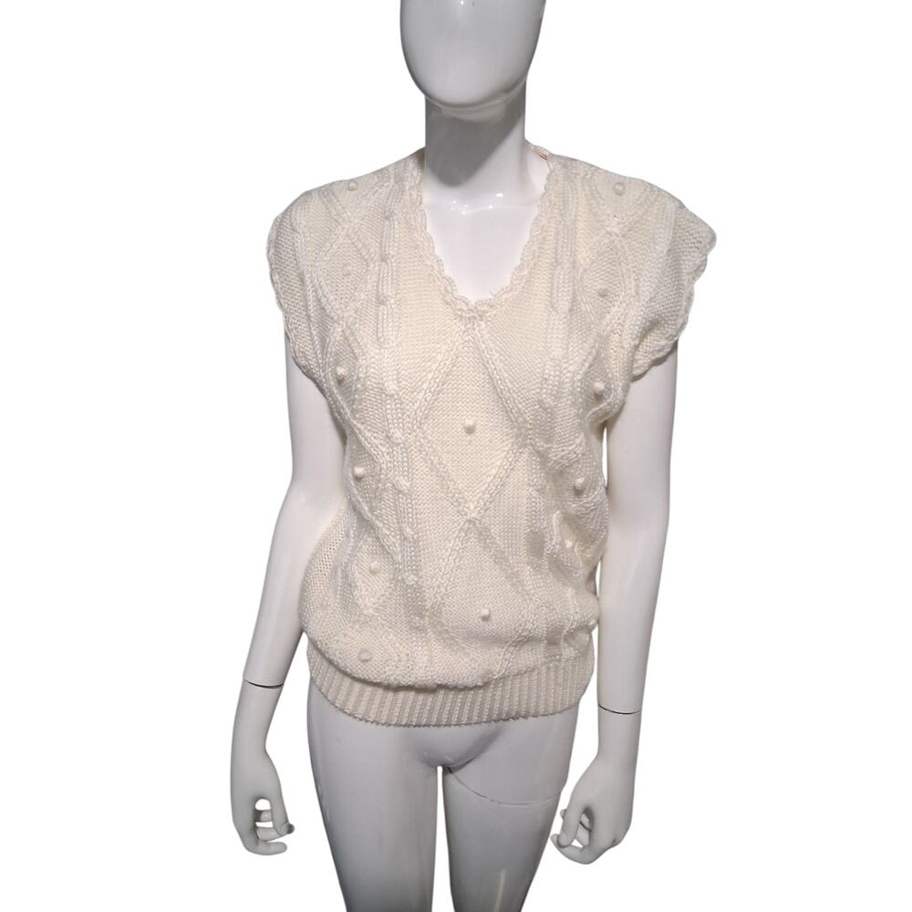 Vintage 90's Womens size M Jaclyn S Crochet Cable Knit Cottagecore Sweater Vest